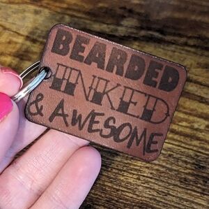 Bearded Inked & Awesome Leather Keychain NEW!